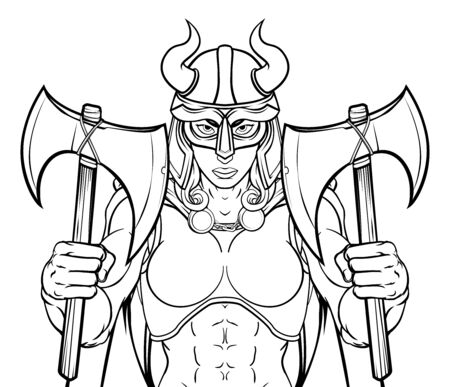 Viking Female Gladiator Warrior Woman Team Mascotのイラスト素材