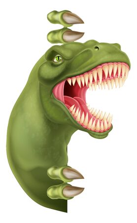 Dinosaur T Rex Peeking Around Sign Cartoonのイラスト素材