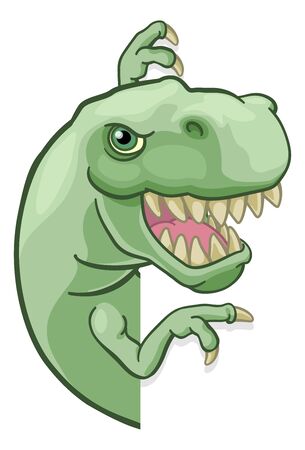 Dinosaur T Rex Peeking and Pointing Sign Cartoonのイラスト素材