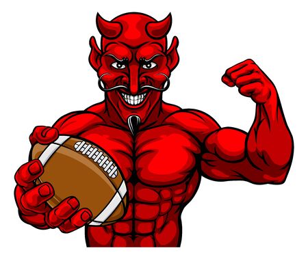 Devil American Football Sports Mascot Holding Ballのイラスト素材