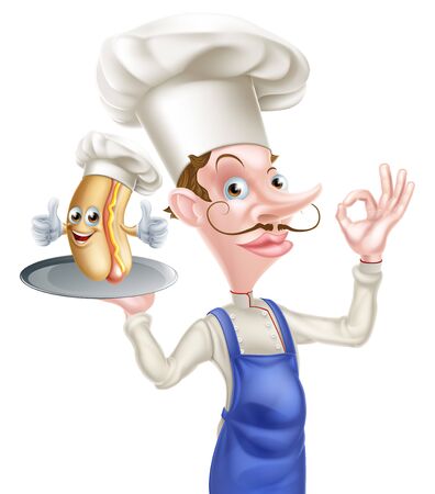 Cartoon Chef Holding Hot Dogのイラスト素材