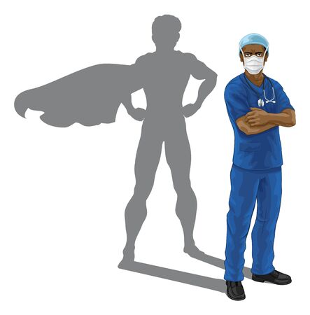 Superhero Nurse Doctor with Super Hero Shadowのイラスト素材