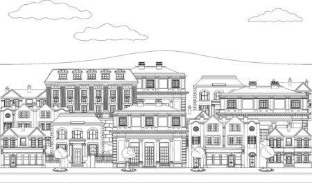 Houses Shops Street Scene Coloring Outline Artのイラスト素材