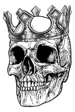 Skull Human Skeleton King wearing Royal Crownのイラスト素材