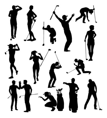 Golfer Golf Sports People Silhouette Setのイラスト素材