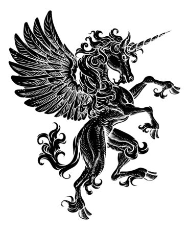Pegasus Unicorn Rearing Rampant Crest Wings Horseのイラスト素材