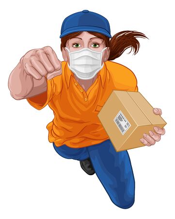 Delivery Courier Superhero Delivering Parcel Boxのイラスト素材
