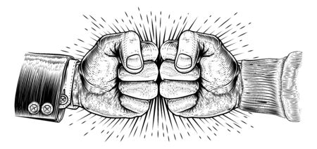 Fists Punching Vintage Woodcut Style Conceptのイラスト素材