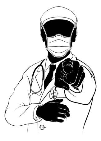 Doctor in PPE Mask Pointing Needs You Silhouetteのイラスト素材