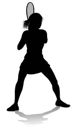 A tennis player woman female sports person in silhouetteのイラスト素材