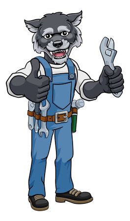 Wolf Plumber Or Mechanic Holding Spannerのイラスト素材