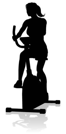 Gym Woman Silhouette Stationary Exercise Spin Bikeのイラスト素材