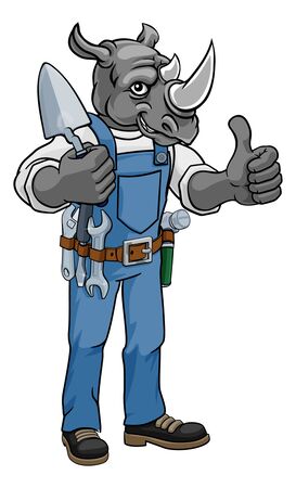 Rhino Bricklayer Builder Holding Trowel Toolのイラスト素材