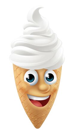 Ice Cream Cone Cartoon Character Mascotのイラスト素材
