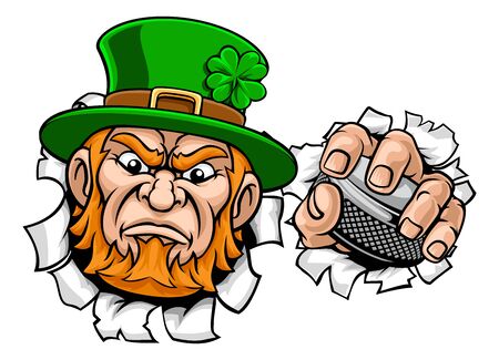 Leprechaun Ice Hockey Sports Mascot Cartoonのイラスト素材