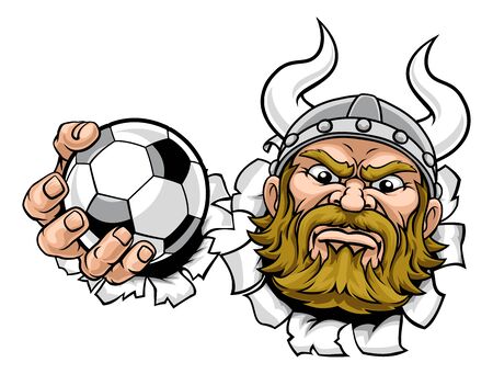 A viking soccer football sports mascot cartoon character holding a ballのイラスト素材