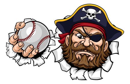 A pirate baseball sports mascot cartoon character holding a ballのイラスト素材