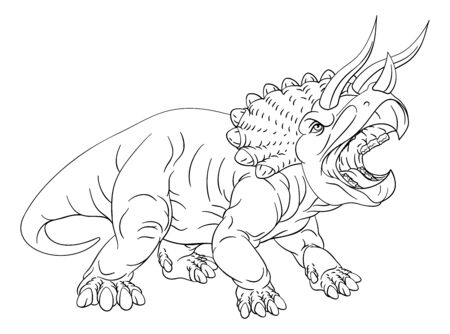 A dinosaur triceratops black and white outline cartoon like a kids coloring book pageのイラスト素材