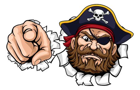 Pirate Captain Cartoon Pointing Tearing Backgroundのイラスト素材