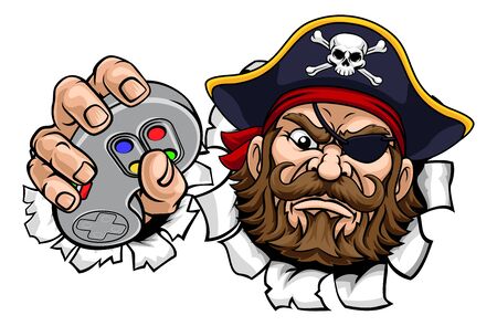 Pirate Gamer Video Game Controller Mascot Cartoonのイラスト素材