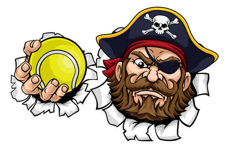 Pirate Tennis Ball Sports Mascot Cartoonのイラスト素材