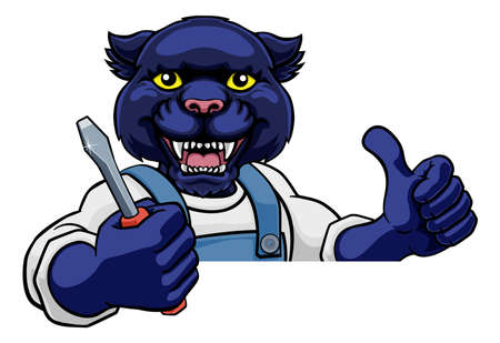 Panther Electrician Handyman Holding Screwdriverのイラスト素材
