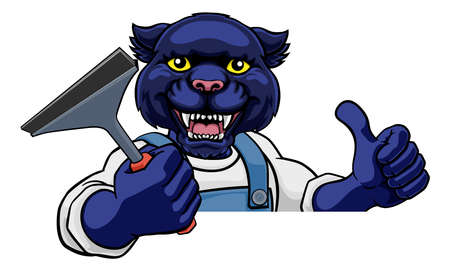 Panther Car Or Window Cleaner Holding Squeegeeのイラスト素材