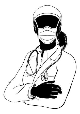 Doctor Woman PPE Mask Silhouetteのイラスト素材