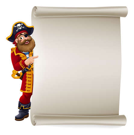 Pirate Captain Cartoon Scroll Backgroundのイラスト素材
