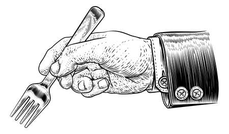 Hand Business Suit Holding Food Eating Forkのイラスト素材