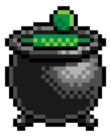 Halloween Witch Cauldron Pixel Art Game Iconのイラスト素材