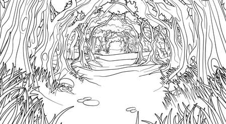 Forest Woodland Trees Path Coloring Book Sceneのイラスト素材