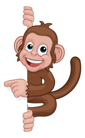 Monkey Cartoon Character Animal Pointing At Signのイラスト素材