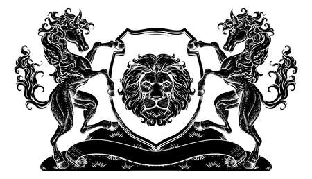Horse Lion Crest Coat of Arms Family Shield Sealのイラスト素材