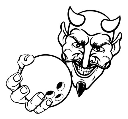 Devil Ten Pin Bowling Ball Sports Mascot Cartoonのイラスト素材