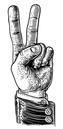 Peace Victory Hand Business Suit Two Finger Signのイラスト素材