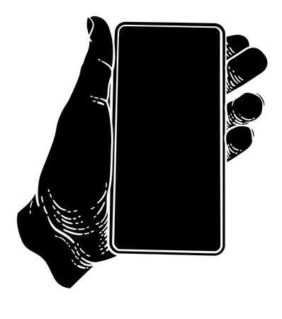 Hand Holding Mobile Phone Vintage Styleのイラスト素材