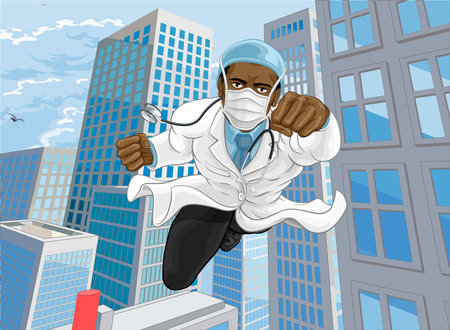 Doctor Superhero Flying Comic Book Super Heroのイラスト素材