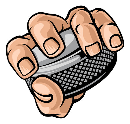 Hand holding Ice Hockey Puck Cartoonのイラスト素材