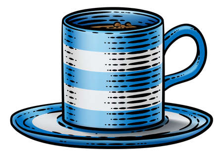 Coffee Tea Cup Hot Drink Mug Woodcut Etchingのイラスト素材