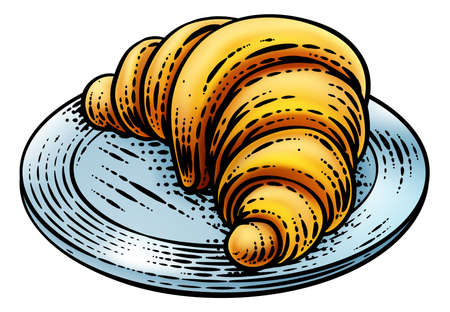 Croissant Pastry Bread Food Drawing Woodcutのイラスト素材