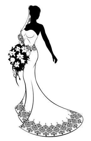 Wedding Bride Silhouette with Flowersのイラスト素材