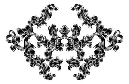 Floral Motif Scroll Pattern in Vintage Styleのイラスト素材