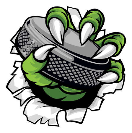 Ice Hockey Puck Claw Monster Sports Handのイラスト素材