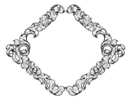 Filigree Heraldry Leaf Pattern Floral Border Frameのイラスト素材