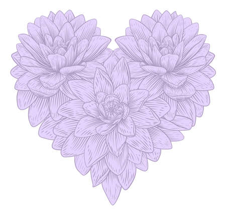 Heart Lotus Flower Love Floral Lilly Etchingのイラスト素材