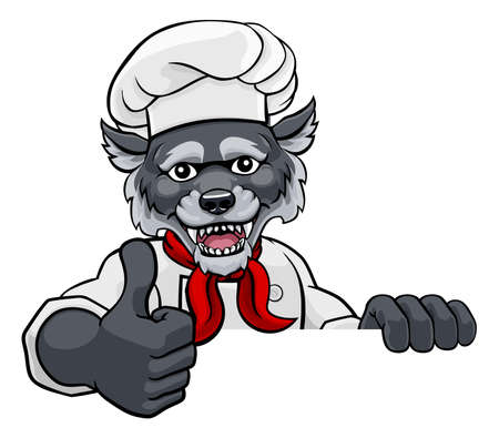 Wolf Chef Mascot Sign Cartoon Characterのイラスト素材