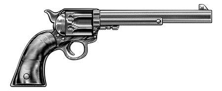 Western Cowboy Gun Pistol Revolver Woodcut Styleのイラスト素材
