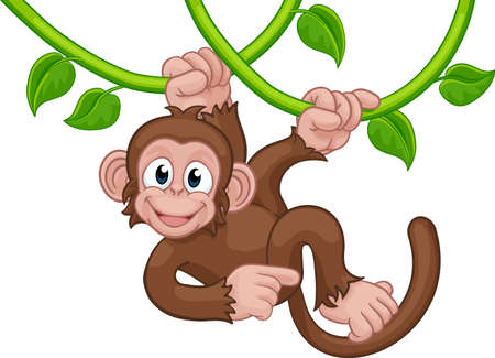 Monkey Singing On Jungle Vines Pointing Cartoonのイラスト素材