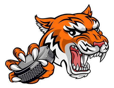 Tiger Ice Hockey Player Animal Sports Mascotのイラスト素材